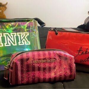 Victoria's Secret Pink and Red Cosmetic Bag Set